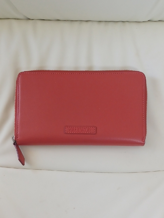 Vera Bradley Handbags - Vera Bradley Coral Red Faux Leather Accordian Style Zip Around Wallet